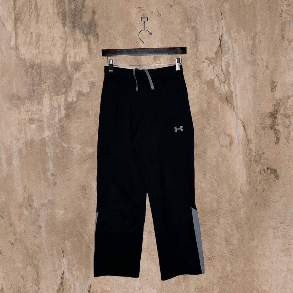 Vintage Y2K Black Under Armour Sweatpants Youth Large Relaxed Fit Grey Logo - Picture 2 of 5